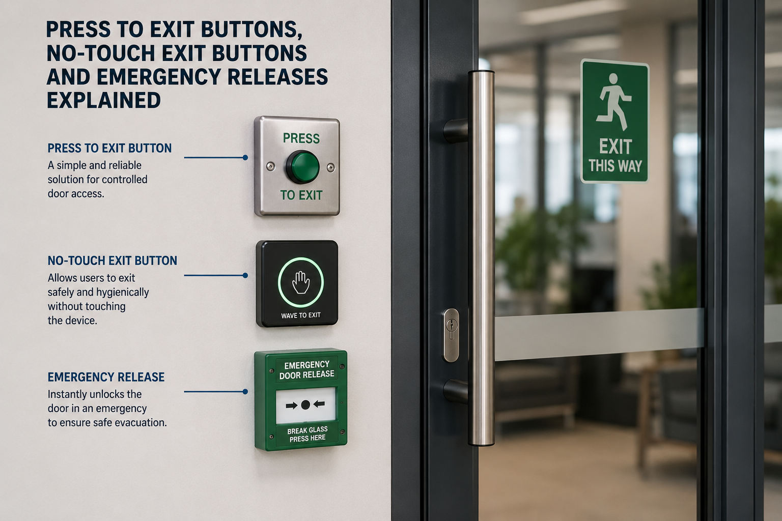 Press to Exit Buttons, No-Touch Exit Buttons and Emergency Releases Explained